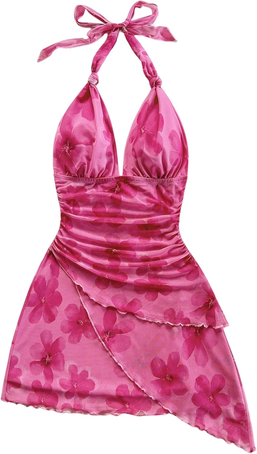 SOLY HUX Women's Sexy Tie Dye Print Halter Mini Dress