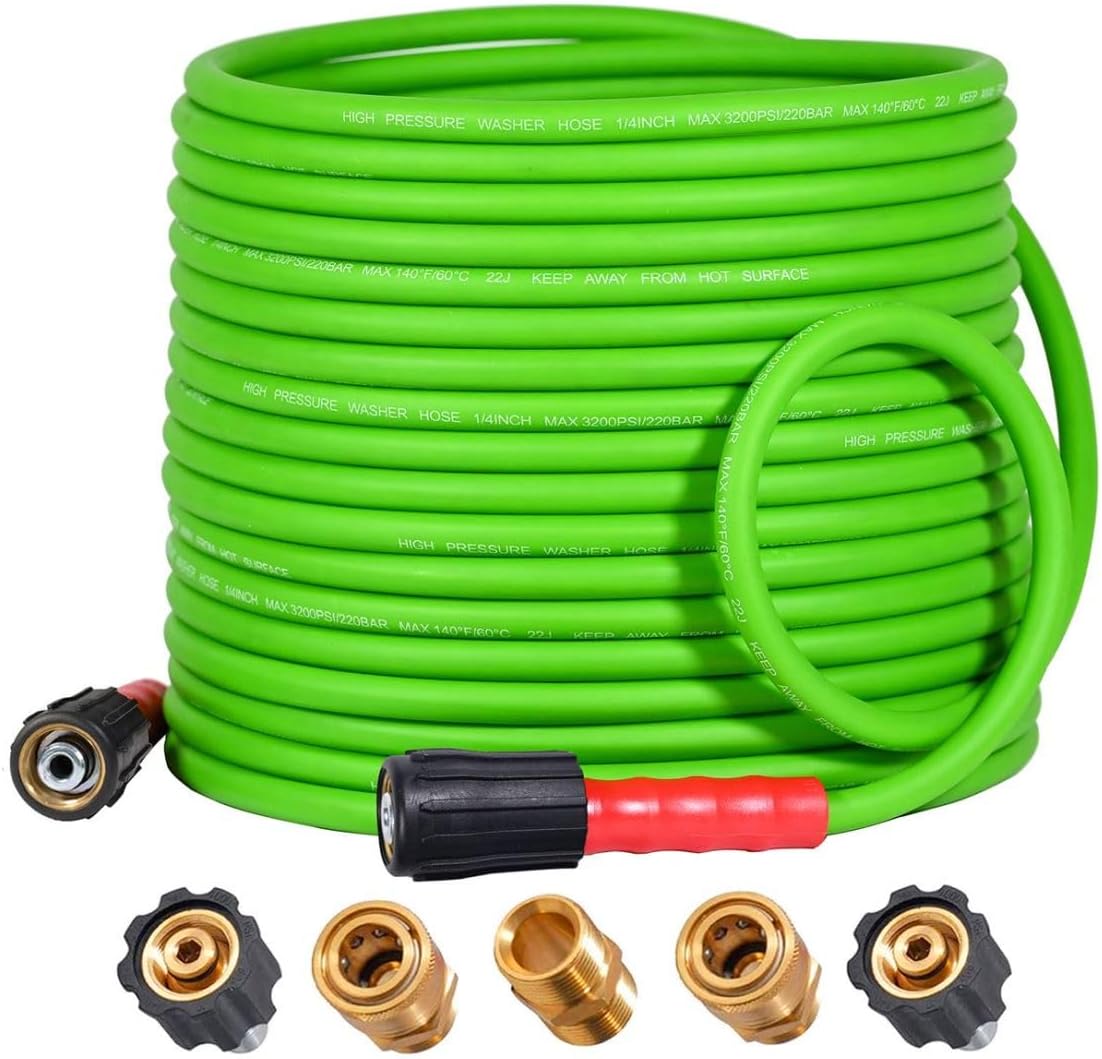 YAMATIC 50FT Flexible Pressure Washer Hose - Kink Resistant, Leak-Free, 3200 PSI