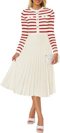 Womens Long Sleeve Striped Midi Dress - Flattering Ribbed Knit