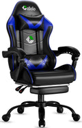 Blue Gaming Chair with Footrest and Lumbar Massager - Reclining