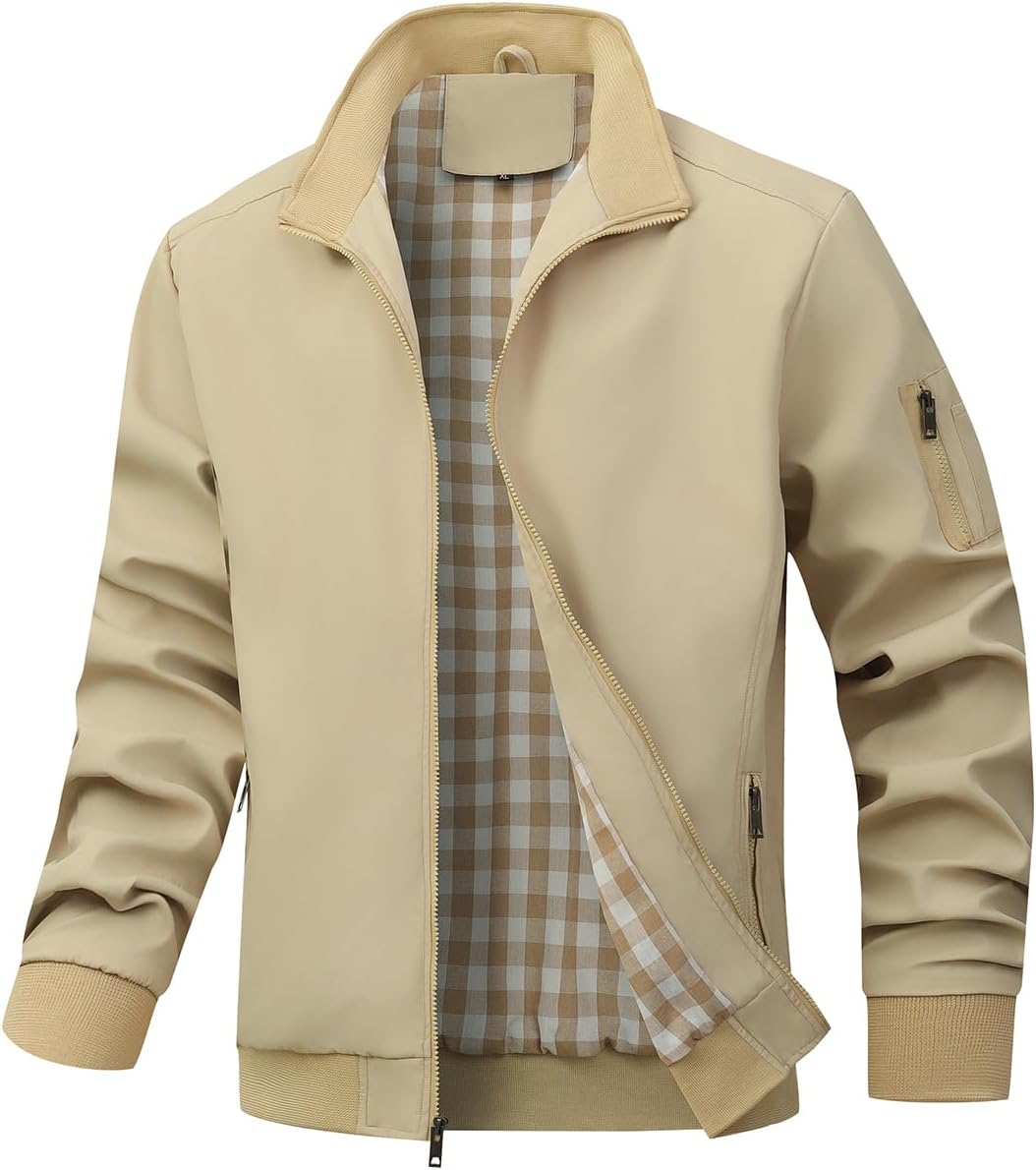 Men's Bomber Jacket Lightweight Casual Windbreaker Zip Up Coat