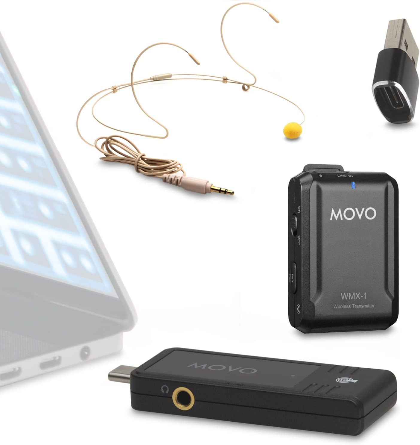 Movo WMX-1-UH Wireless USB-C Headset Microphone for Recording