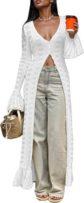 Long Cardigans for Women Crochet Hollow Out Knit Maxi Cardigan