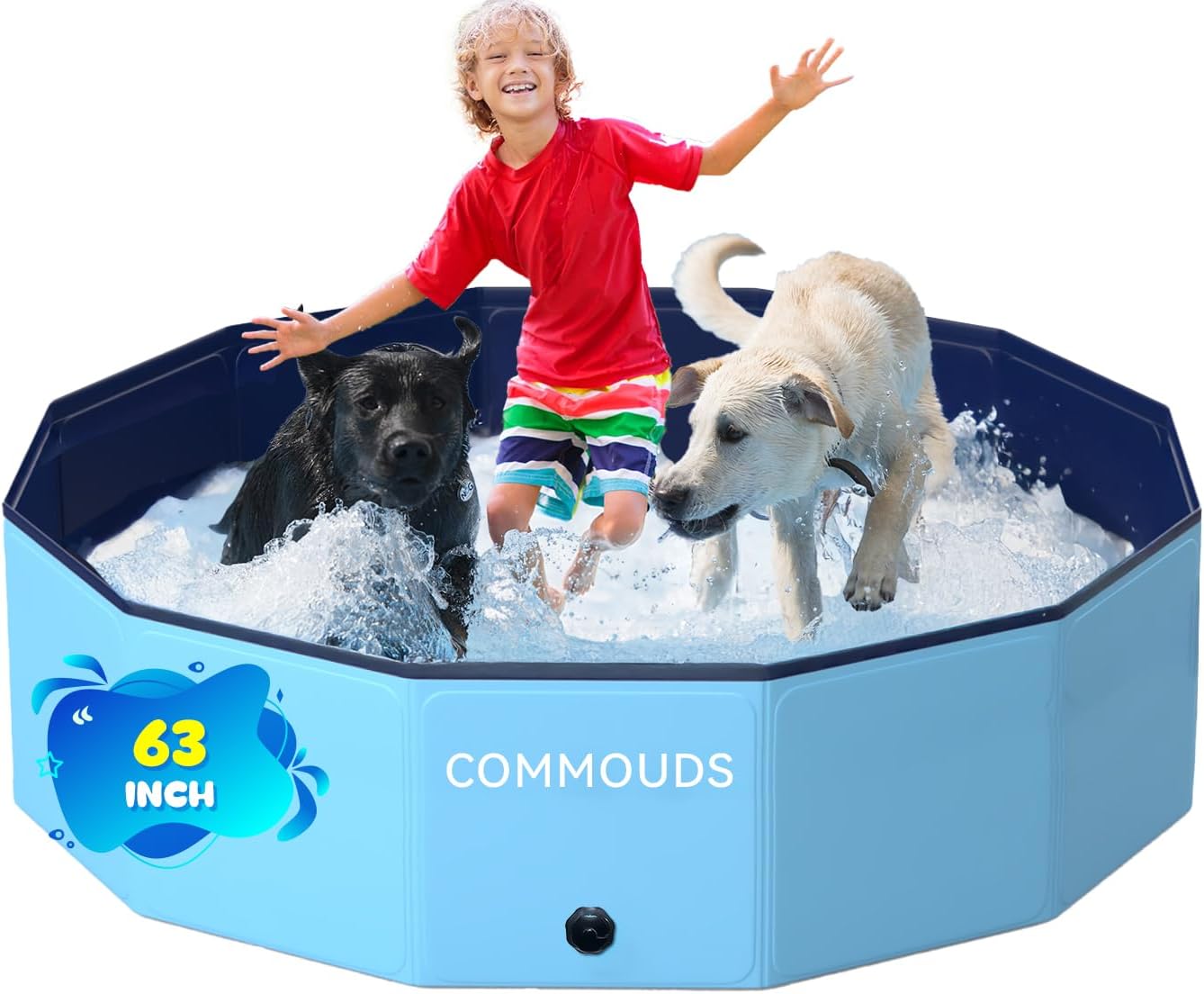 COMMOUDS Foldable Dog Pool for Kids and Pets - 63in Wading Pool