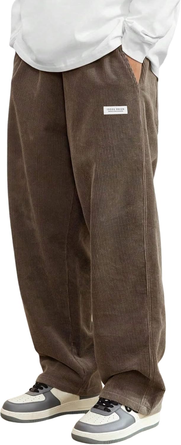 ZAFUL Mens Corduroy Straight Leg Pants for Casual Wear