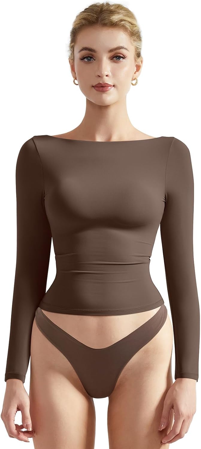 SUUKSESS Women Crew Neck Long Sleeve Crop Top for Fall Fashion
