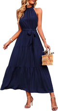 Women's Summer Floral Maxi Halter Dress - Flowy Ruffle Boho Shoes