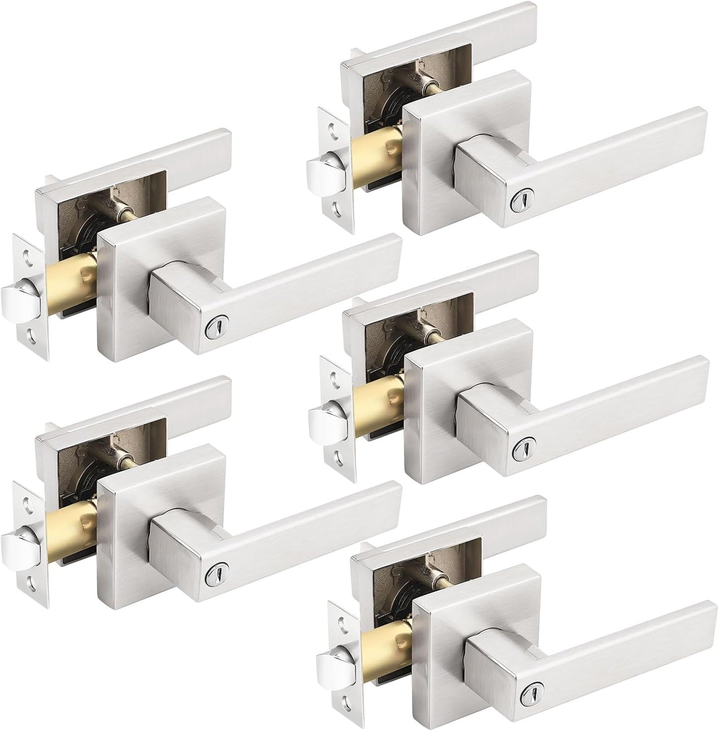 Gobrico Satin Nickel Square Door Levers with Privacy Lock Set