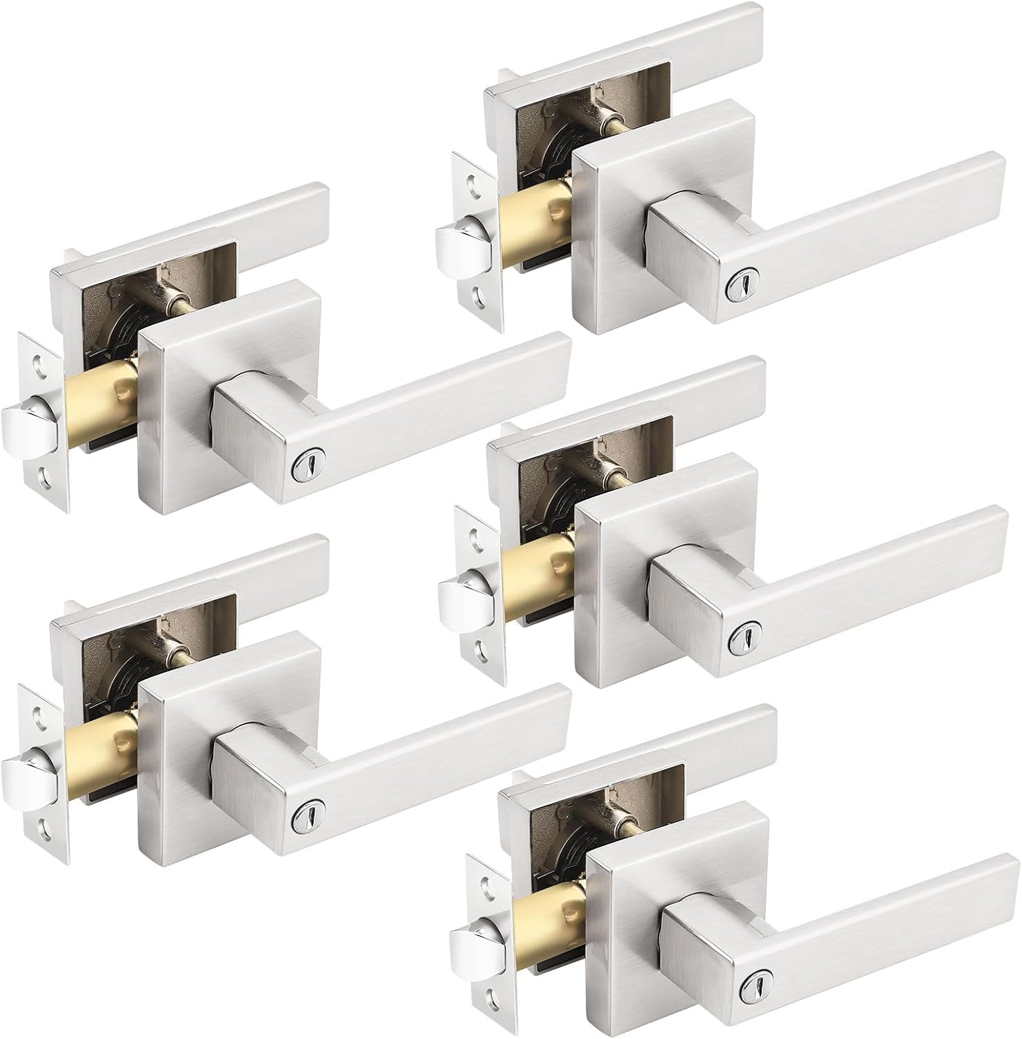Gobrico Satin Nickel Square Door Levers with Privacy Lock Set