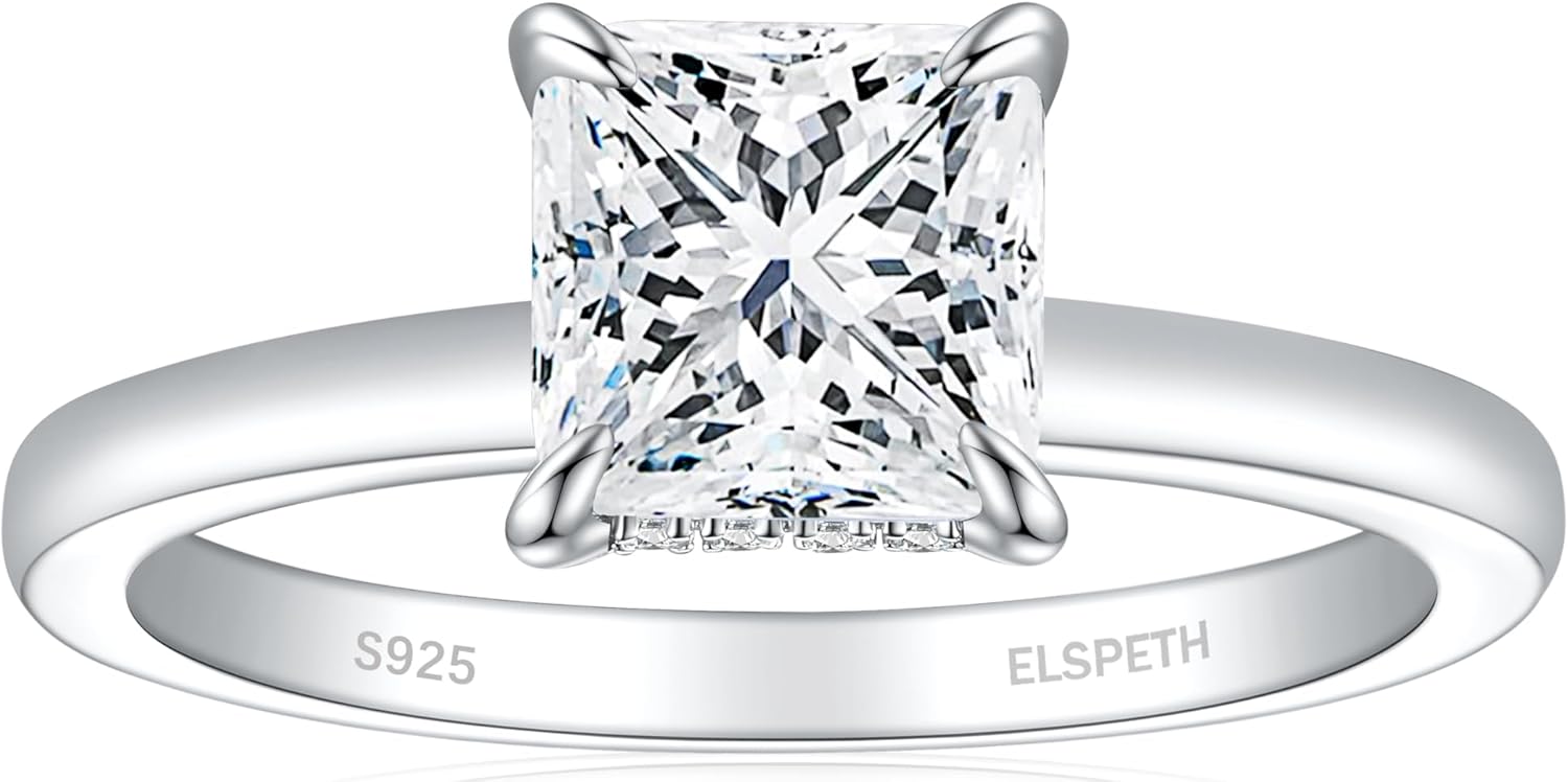 Elspeth 925 Sterling Silver Engagement Ring with Cubic Zirconia