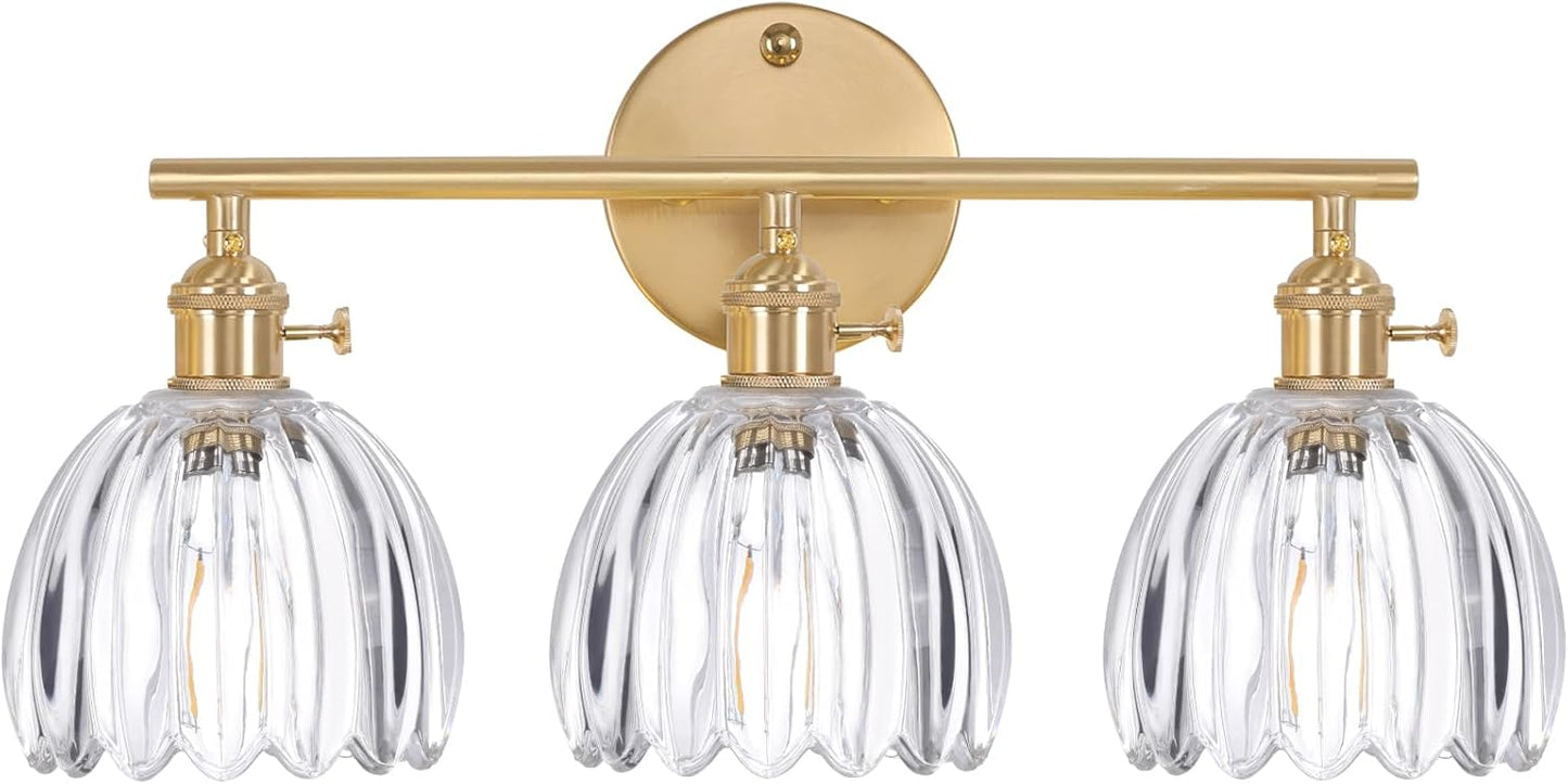 Bathroom Light Fixtures with Clear Tulip Glass Shade for Elegance