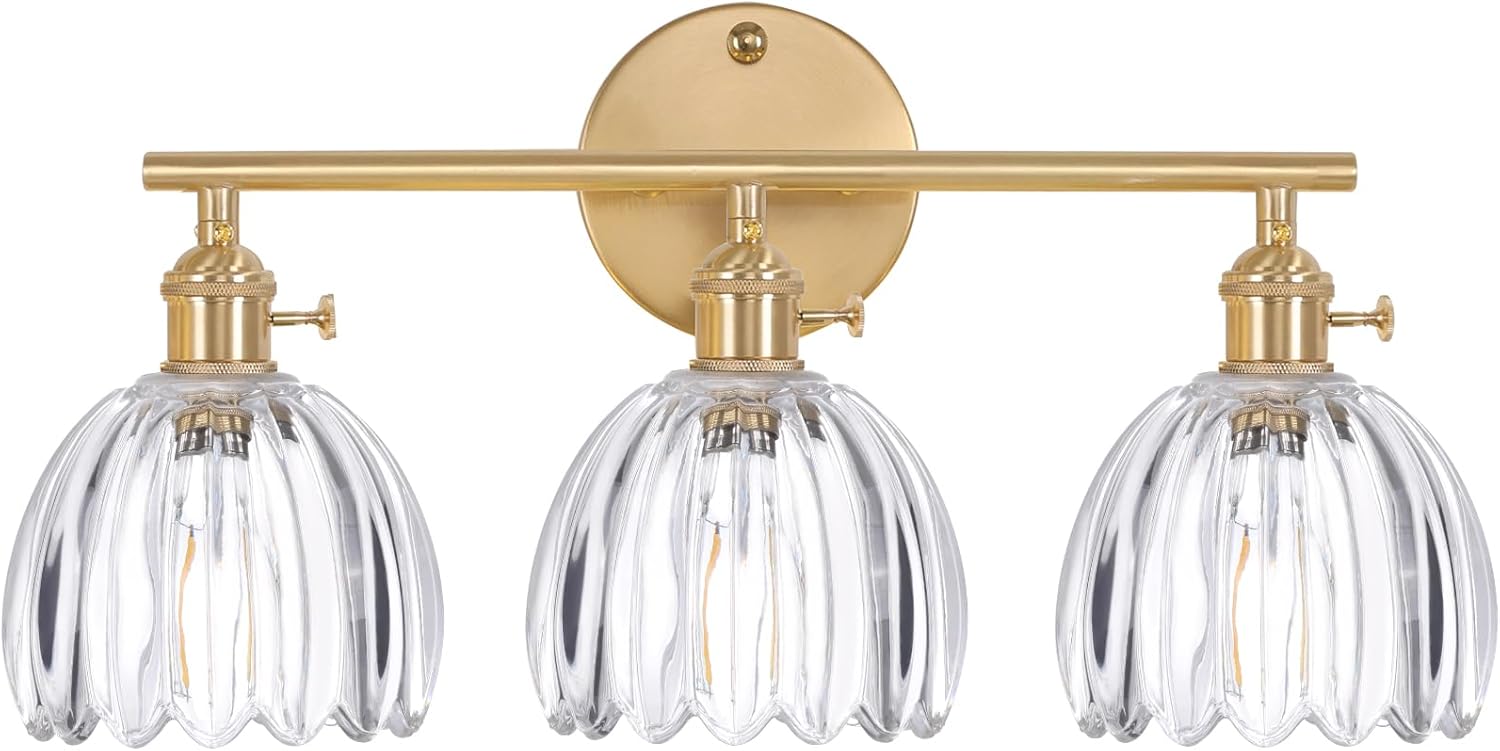 Bathroom Light Fixtures with Clear Tulip Glass Shade for Elegance