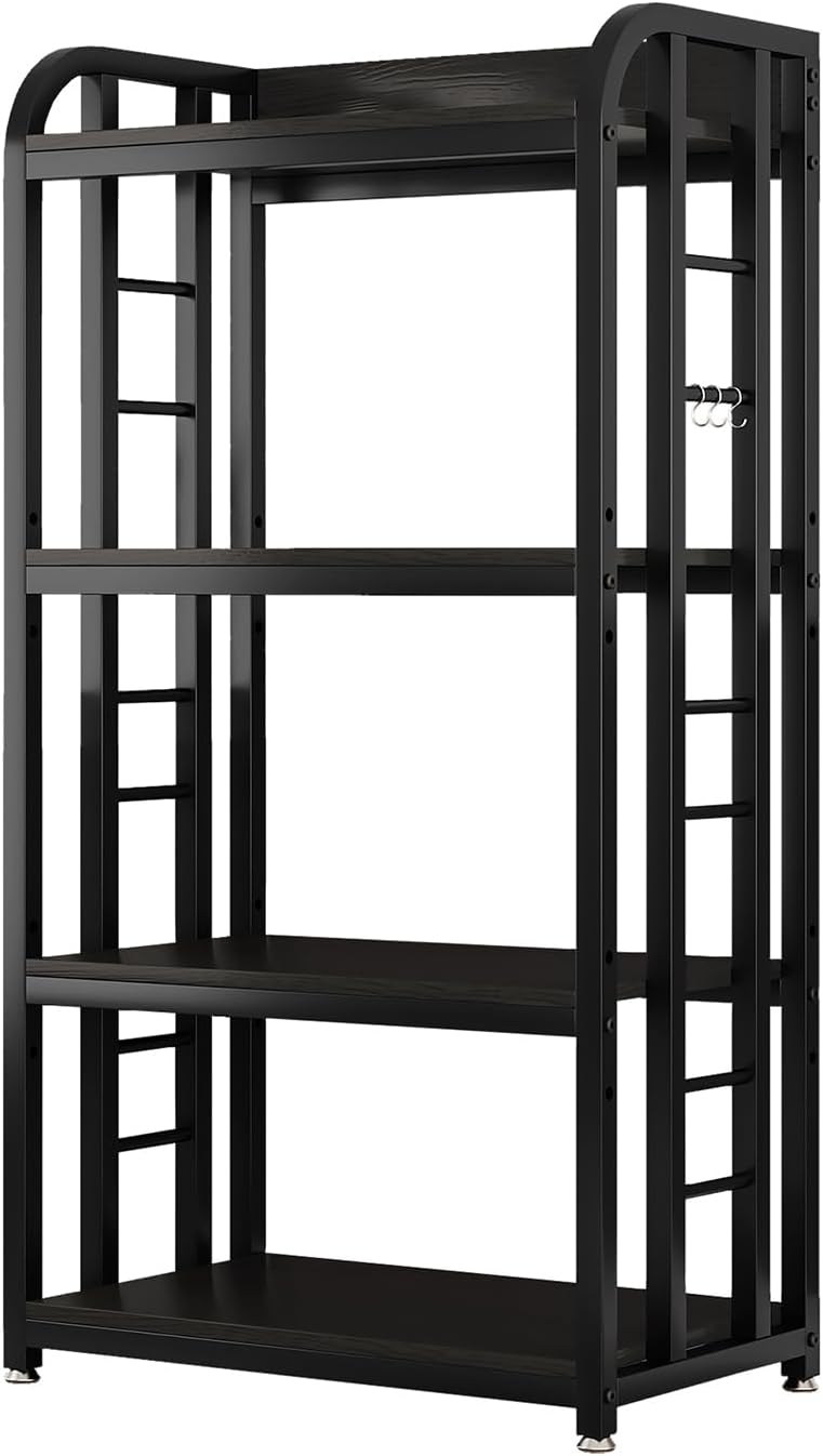 Height-Adjustable 4 Tier Microwave Stand - Rustic Black
