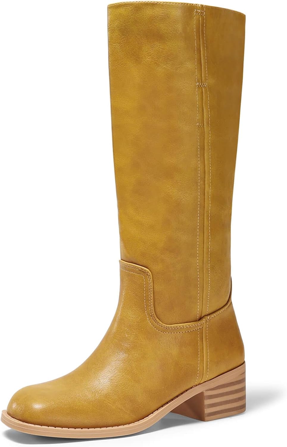Coutgo Women's Knee High Boots with Chunky Block Heel Style