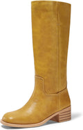Coutgo Women Knee High Boots Square Toe Chunky 1.57in Heel