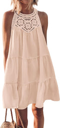 Women Summer Halter Tiered Swing Mini Dress - Easy Beach Style Women's