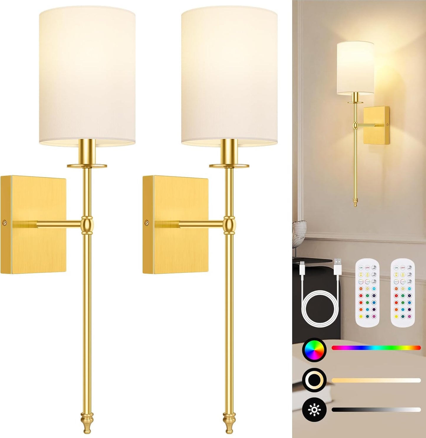 24.8 Inch Battery Operated Wall Sconces Set of 2 for Any Room