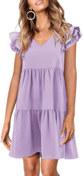 Summer Babydoll Dress V-Neck Ruffle Cap Sleeve - Flowy Mini Dress