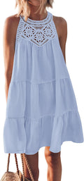 Women Halter Tiered Swing Mini Dress - Flattering Beach Sundress