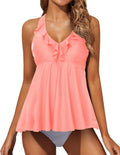 Two Piece Tankini Swimsuits for Women - Ruffle V Neck with Shorts
