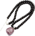 Natural Raw Tourmaline Pendant Black Onyx Beaded Necklace (Style M2NB)