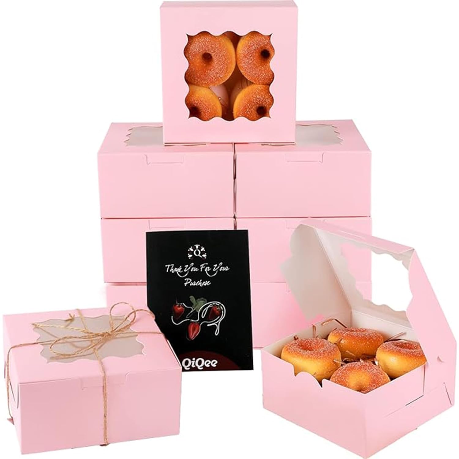 Pink Bakery Box with Window for Cookies and Pastries - 100 Packs