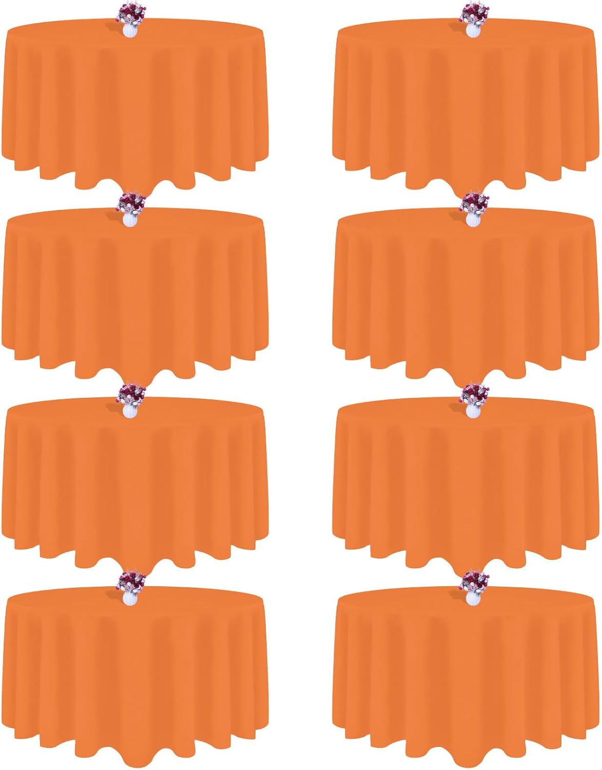 90 Inch Orange Round Tablecloths - 8 Packs for Events & Dining