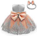 Baby Girls Pageant Lace Embroidery Dress 0-6T - Detachable Bowknot