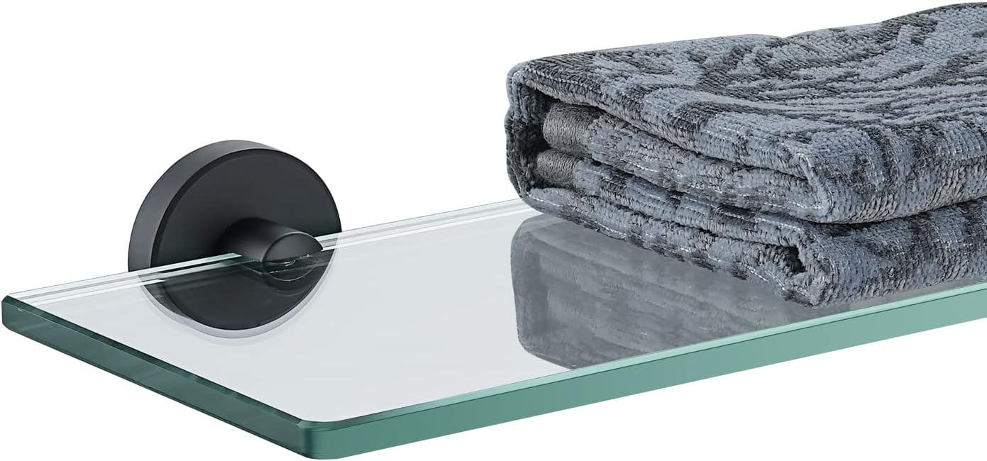 JQK Bathroom Glass Shelf Black for Stylish Shower Storage