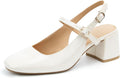 Womens Mary Jane Chunky Low Heels Pumps Square Toe Buckle Strap both