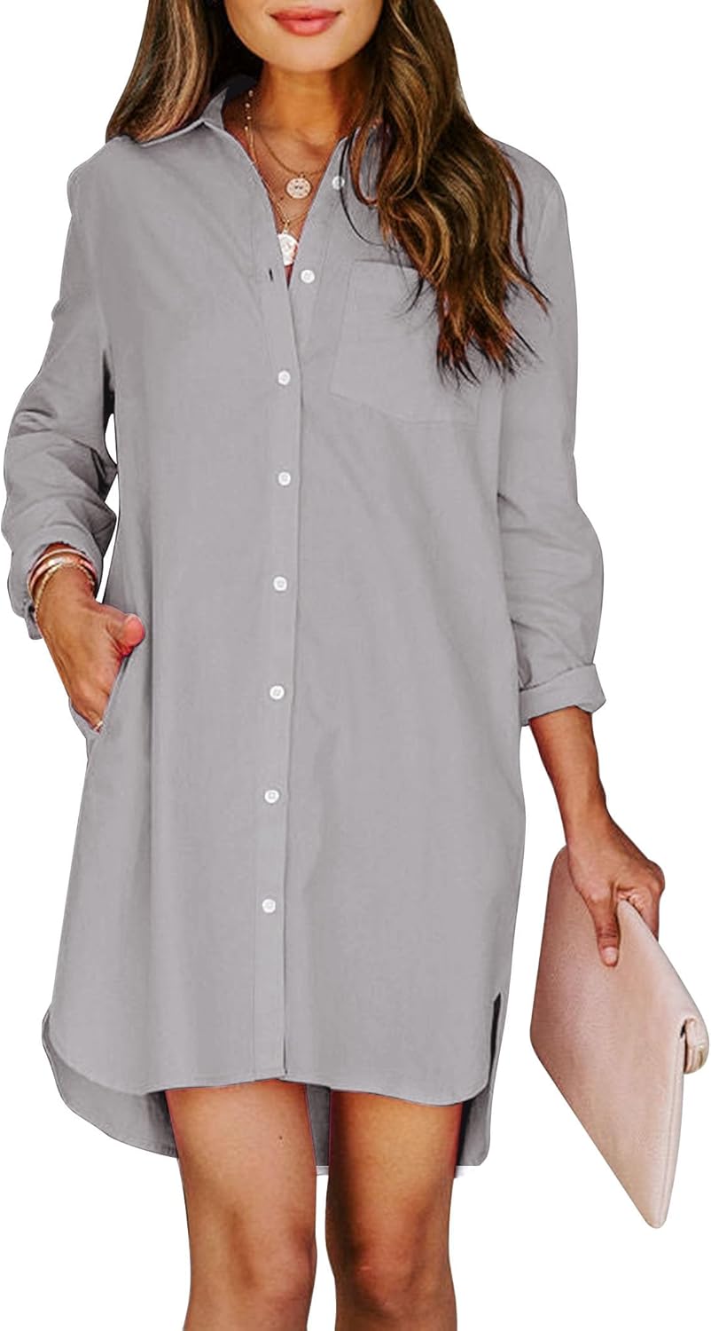 Womens Button Down Shirt Dresses with Pockets for Style