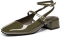 Womens Mary Jane Chunky Low Heels Closed Square Toe - Comfortable