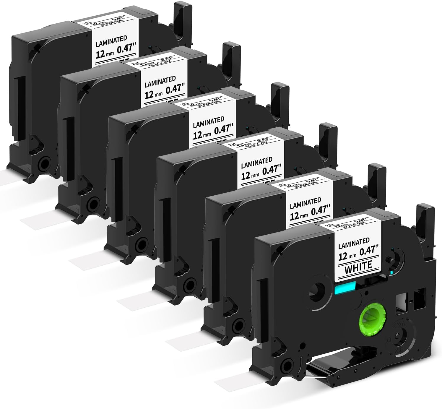6-Pack Black on White Label Tape Refill for Brother P-Touch TZ TZe 12mm