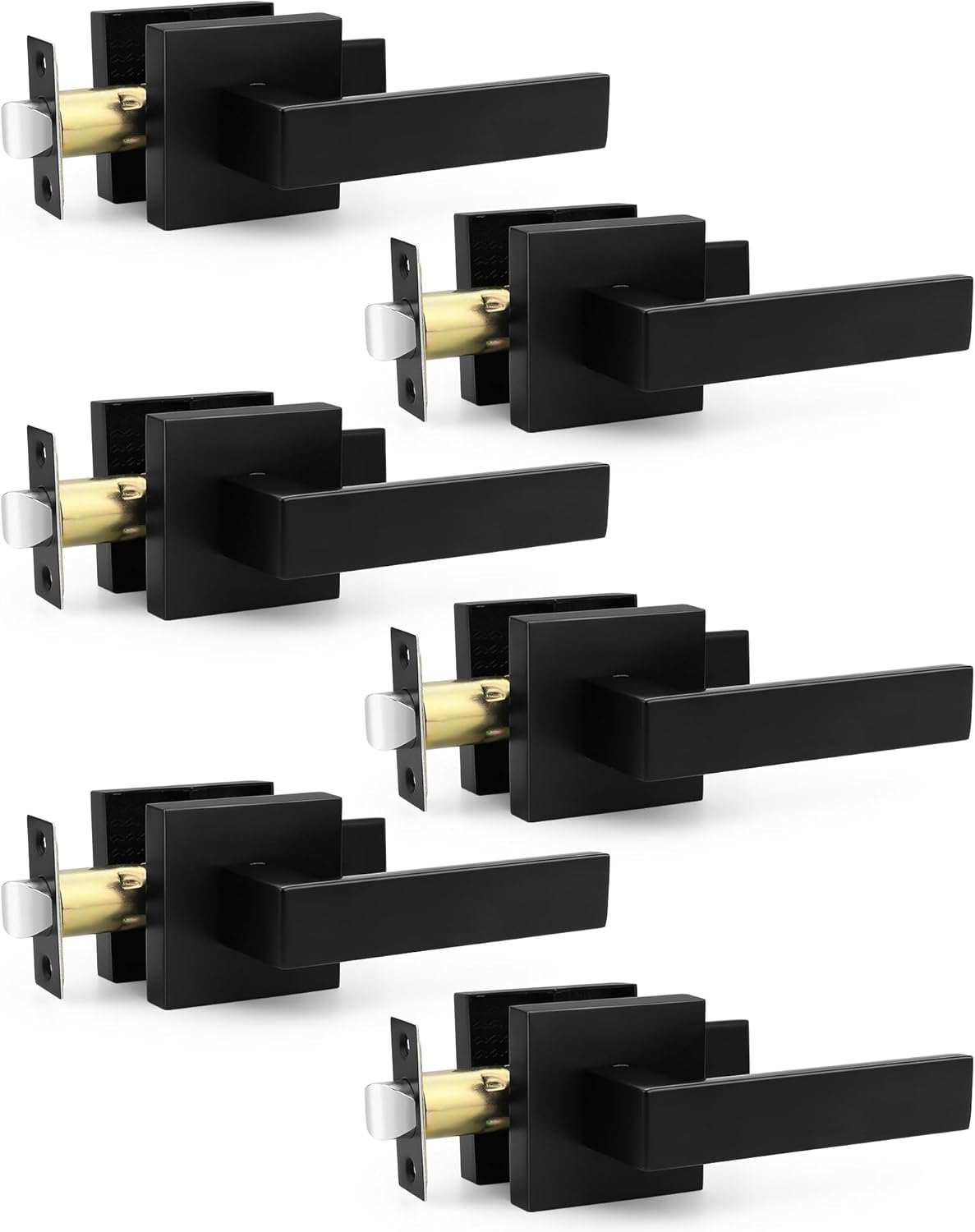 Probrico 6 Pack Matte Black Passage Door Handle Set