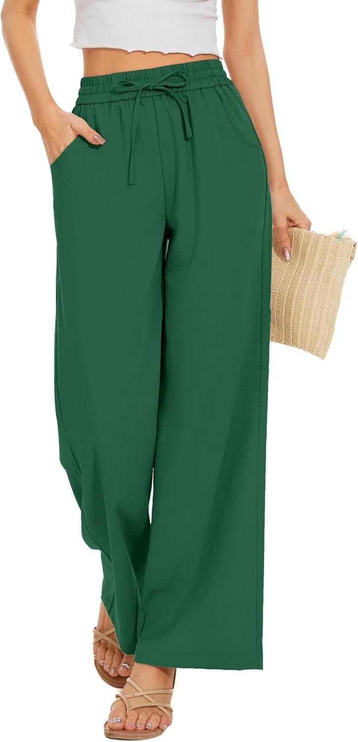 Women Flowy Pants with Drawstring Waist for Summer Comfort