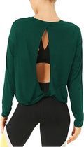 Long Sleeve Workout Shirts Yoga Tops with Open Back - Comfortable