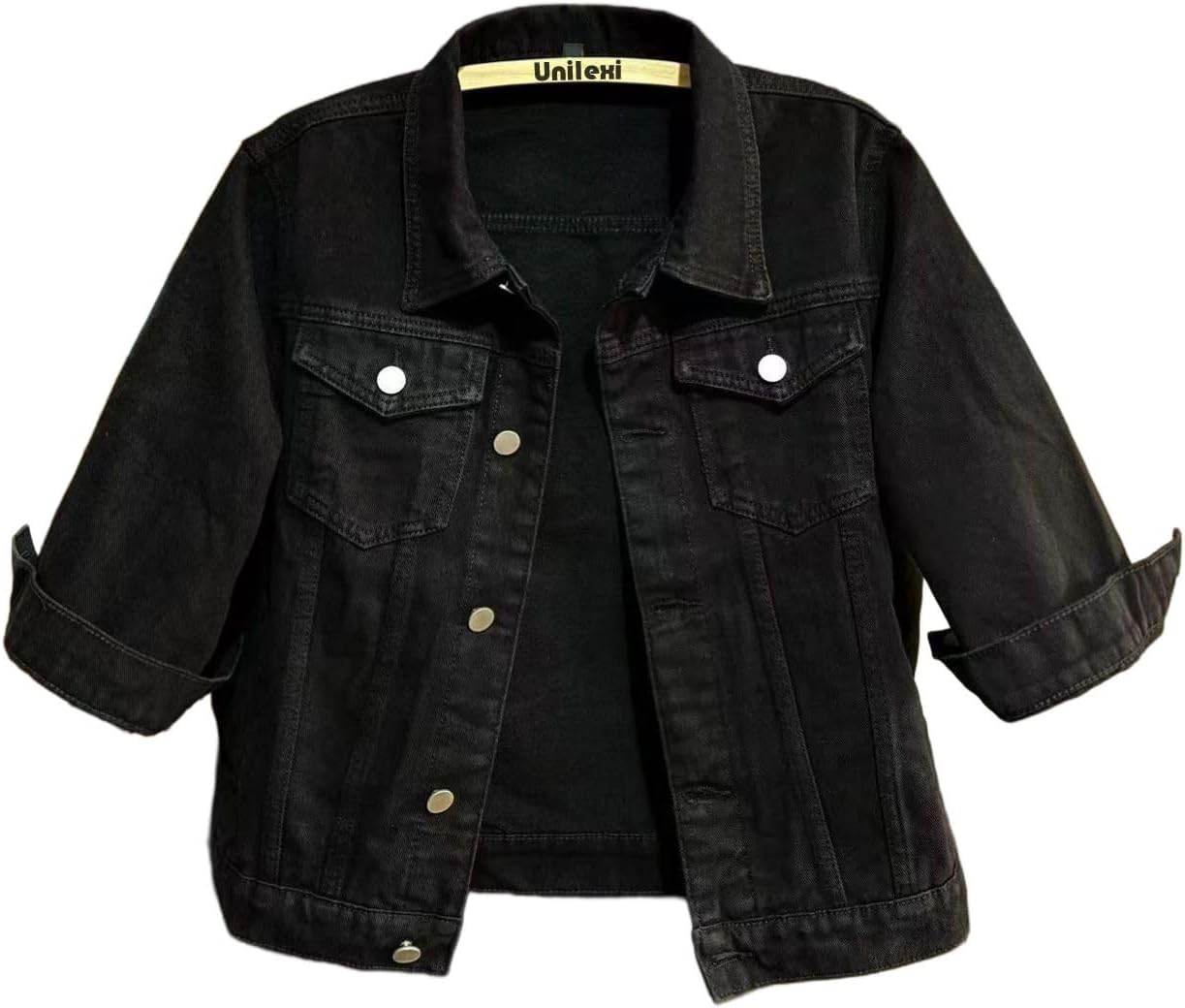 Stylish 3/4 Sleeve Cropped Denim Jacket for Women in Light Wash