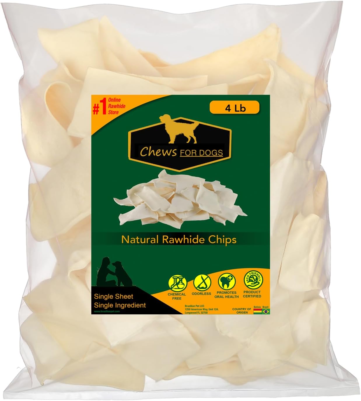 Premium Rawhide Chips for Dogs - Natural Long-Lasting Chews
