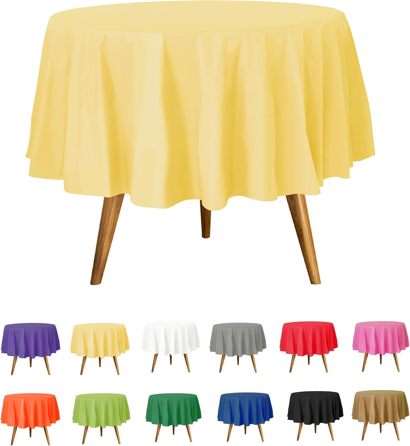 Yellow Disposable Plastic Tablecloths for Round Tables - 36 Pack