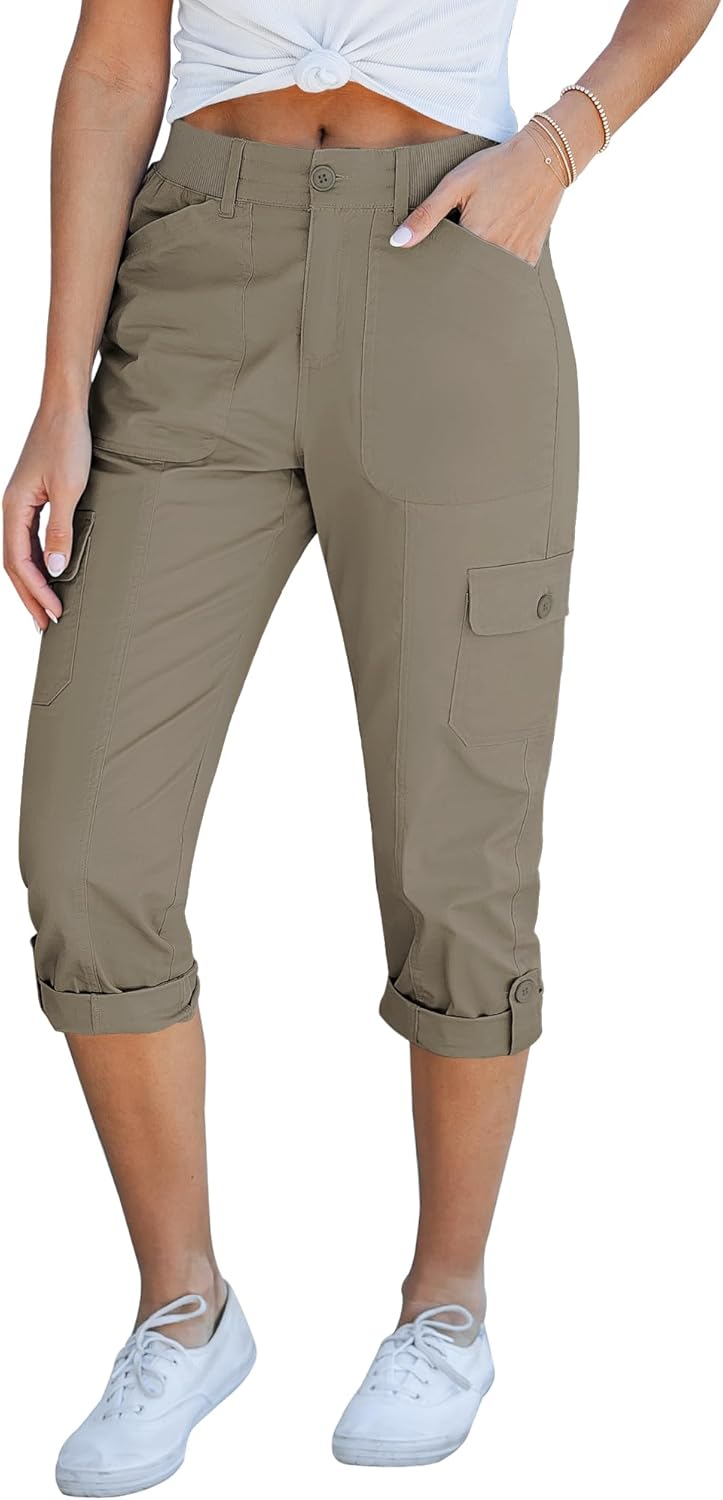 GRAPENT Cargo Capri Pants for Women - High Waisted Comfort