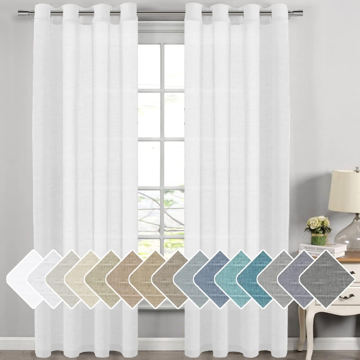 Natural Linen Semi Sheer Curtains for Living Room - 52 by 108 in