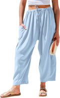 TARSE Womens Linen Wide Leg Pants Casual Loose Drawstring - Beach