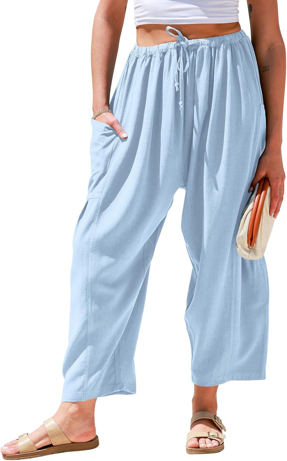 Linen Wide Leg Pants for Women - Casual Summer Beach Style