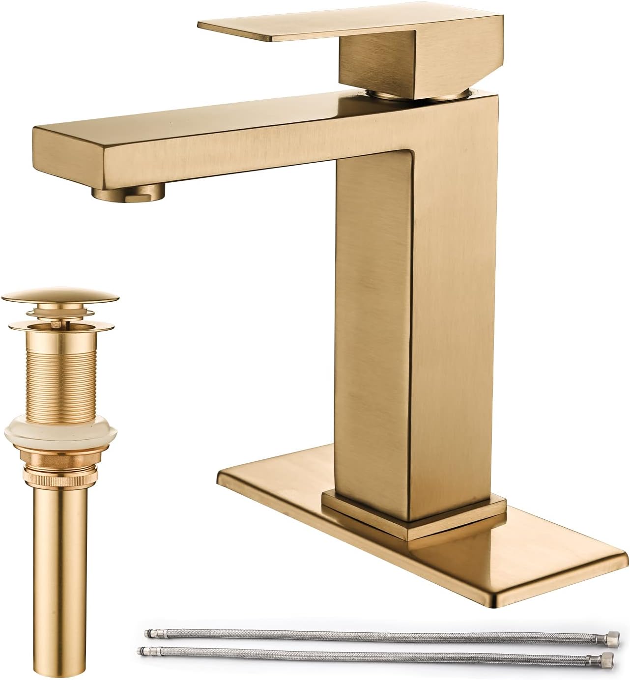 Brushed Gold Bathroom Faucet for Modern Sink with Pop Up Drain