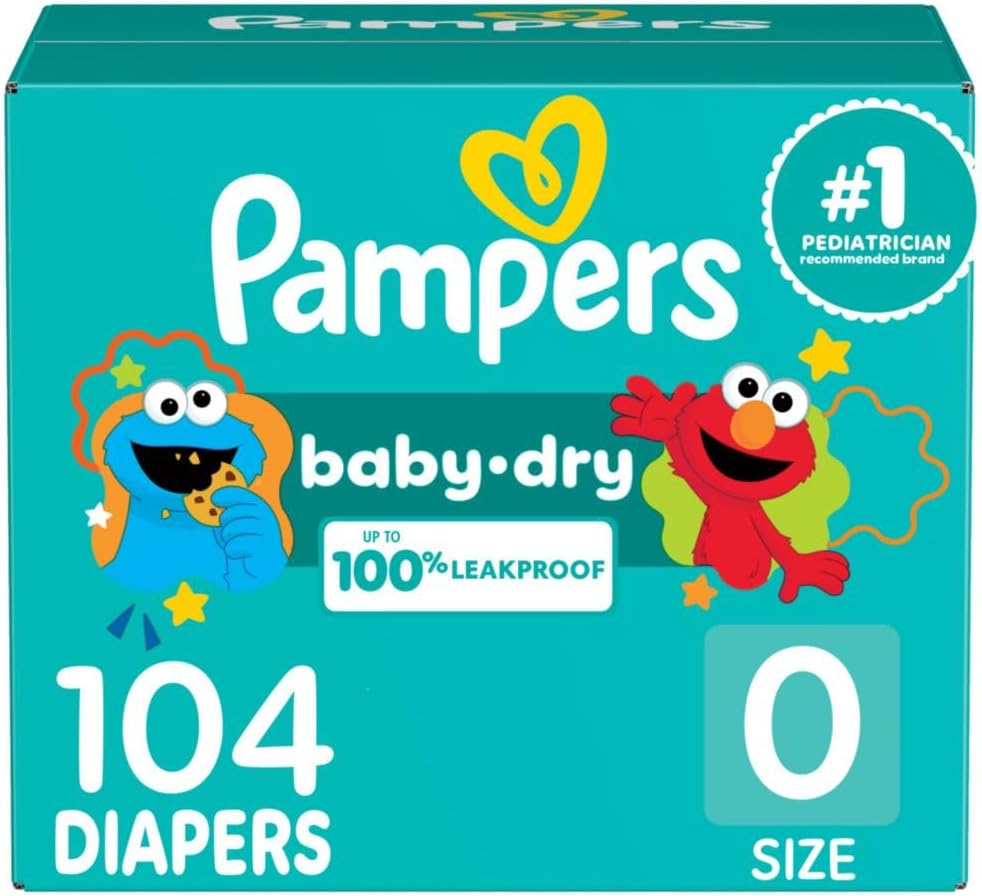 Pampers Baby Dry Size 0 - 104 Count - Absorbent Newborn Diapers