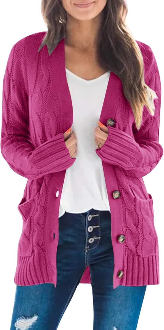 MEROKEETY Women's Long Sleeve Cable Knit Sweater Cardigan