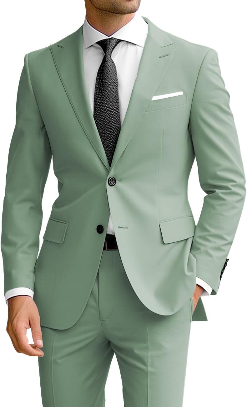 Wangyue Men's 2 Piece Suit Slim Fit Blazer for Weddings and Prom