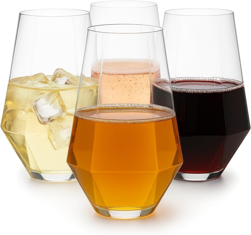 48 Pack Diamond Unbreakable Stemless Plastic Wine Glasses