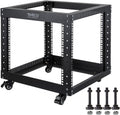 RIVECO 9U Open Frame Server Rack with Casters - Heavy Duty 4-Post