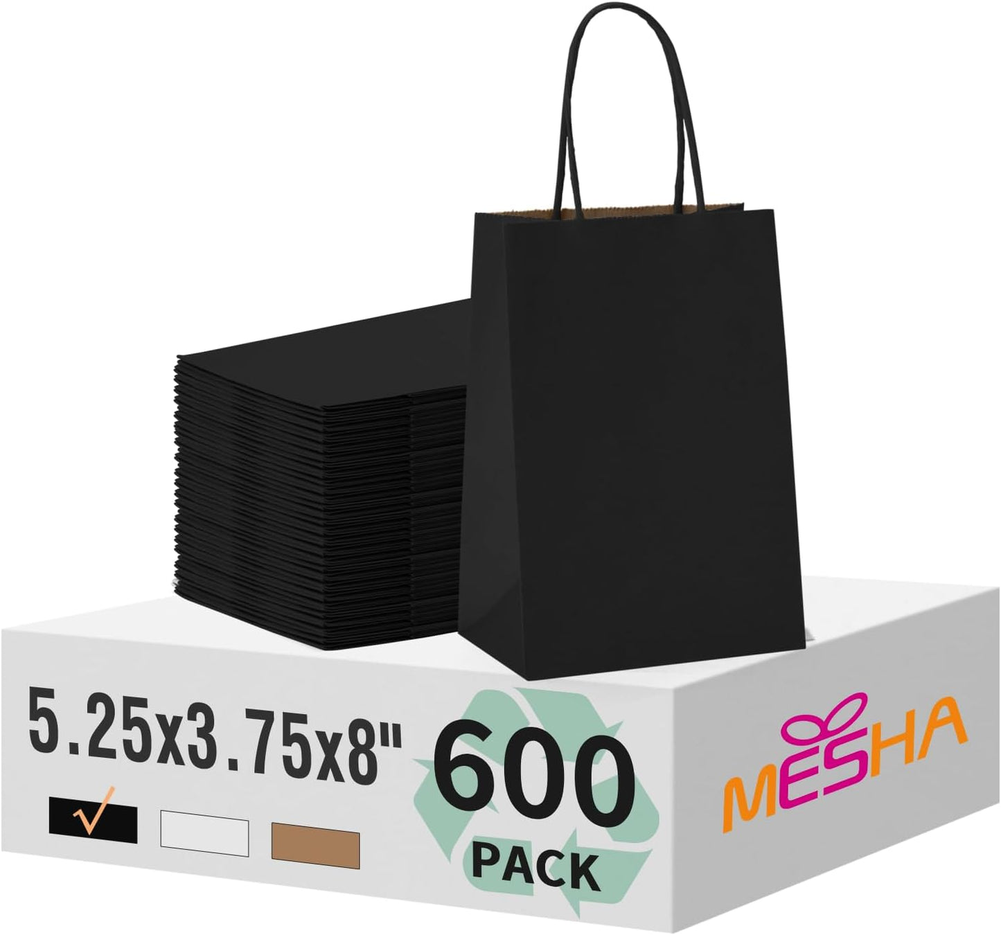 Mesha Kraft Paper Bags 600 Pack for Shopping and Gifts
